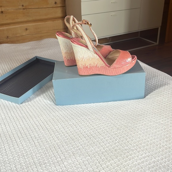 PRADA pink sequin platforms that criss cross tie around ankle - Picture 5 of 5